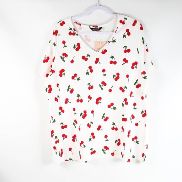 Bloomchic Cherry Print Stretchy V-Neck T-Shirt - Size 14/16 1/X - NWT - Picture 2 of 9